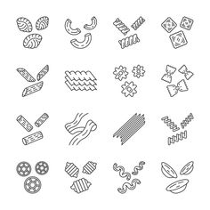 different kinds of pasta icons on white background royalty - art iste, illustration and design