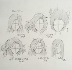 a drawing of different hairs and hair styles