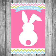 a pink poster with an image of a bunny's head on it, and the words diy the tail on the bunny