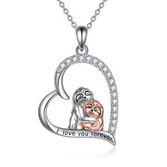 PRICES MAY VARY. 💖 Design: Two Sloth Holding Toghter Enjoy the Happy Time on the Heart Engraved the word" I Love You Forever". Sloth Gifts for Women Girls It's fit most occasion. 💖 Material: 925 sterling silver sloth necklace ,hypoallergenic,tarnish resistant,nickel-free,lead-free,cadmium-free,suitable for long-term wear,not contain any allergic element. 💖 Size: The sloth pendant:28.4*21.3 mm/ 1.12*0.84 Inch. Chain Length:18 inch .Packaging: 1x animal necklace; 1 x polishing cloth and 1 x exq Sloth Party, Sloth Necklace, Sloth Animal, Animal Heart, Highland Cow Gifts, Friends Women, Sloth Stuffed Animal, Blue Crystal Necklace, Animal Necklace