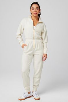 Cozy Cord Zip Onesie Fabletics white female Activewear >> Womens >> One-Pieces regular Lounge Female Activewear, Active Wear For Women, Onesies, Off The Shoulder, Perfect Fit, Jumpsuit, Lounge, One Piece, Energy