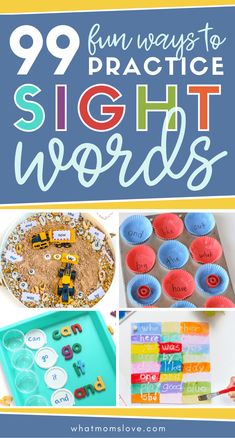 99 fun ways to practice sight words with pictures and text on the bottom, including an image