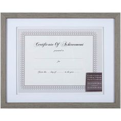 an award certificate is displayed in a white frame with a brown ribbon on the side