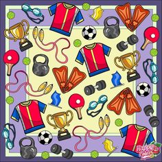 an image of a game board with items for the soccer team to play on it