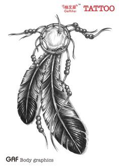 an illustration of a feather with beads on it and the words tattoo written in chinese