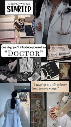 a collage of doctors and their related items