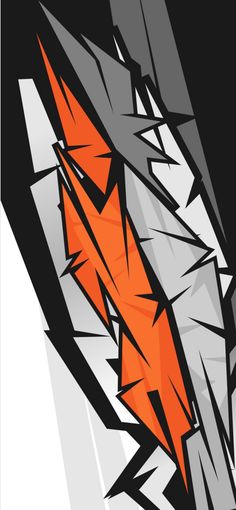 an orange and gray abstract design on a black background