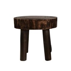 a small wooden stool with metal legs