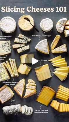 a black board with different types of cheeses on it and instructions to make them