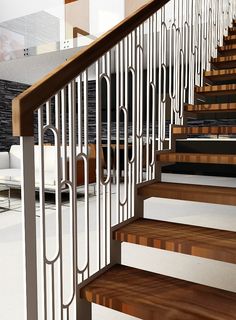 a set of stairs leading up to a living room