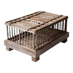 a wooden crate sitting on top of a white background