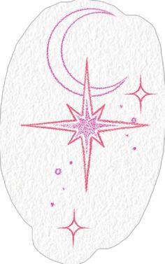 a pink star and crescent on a white background