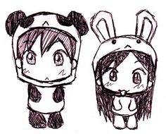 two drawings of people with bunny ears on their heads