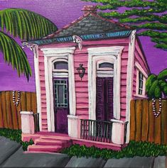 New Orleans house, acrylic painting by artist Janan Riley of Riley Art Gallery . New Orleans Shotgun House Acrylic Painting, New Orleans Shotgun House, New Orleans House, Louisiana Art