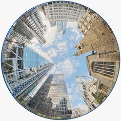 the view from below looking up at tall buildings