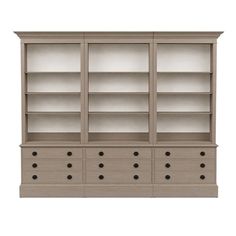 an empty bookcase with drawers and drawers