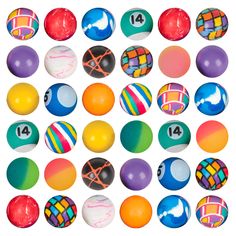 an assortment of colorful balls with numbers on them