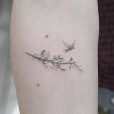 Bird On Branch Tattoo, Bird Branch Tattoo, Tattoo On Foot, Tattoo Sonne, Small Sister Tattoos