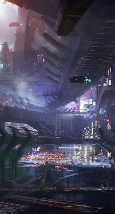 a futuristic cityscape with lots of neon lights