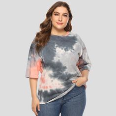 Plus size Cotton T - shirt
Style: Casual
Season: Summer
Material: Cotton Blends
Fabric: Non-Stretch
Fit Type: Oversized Summer Outfits For Women, Plus Size Summer Outfits, Party Dress Long Sleeve, Plus Size Summer, Puff Sleeve Dresses, Womens Tie, Loose Shorts, Boho Maxi Dress, Party Dress Long