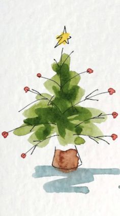 a watercolor painting of a small christmas tree