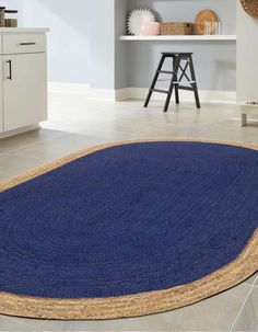 Navy Blue 8' x 10' Hand Braided Jute Oval Rug | Rugs.com Chunky Jute Rug, Hand Braided Rug, Oval Rug, Braided Jute Rug, Plain Rugs, Oval Rugs, Jute Area Rugs, Solid Rugs, The Navy