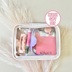 This nurse gift set is perfect for a nurse appreciation gift! A cute makeup travel pouch with cute nursing accessories inside! Choose from over 20 colors for the acrylic nurse ID badge buddy. ✨ How to order:  1.) Select your acrylic color for ID badge buddy (see charts) 2.) Add to cart & checkout ✨ Badge Buddy ID holder product details:  * Horizontal size: 3.1"H x 3.4" L * Made with high quality acrylic 1/8" thick * Color may vary slightly from computer screen, phone screen vs. in person  ✨ Make Delivery Nurse Gifts, Staff Appreciation Gifts, Nurse Appreciation Week, Student Teacher Gifts, Christmas Gifts For Nurses, Nurse Week, Nurses Week Gifts, Personalised Badges, Medical Student Gift