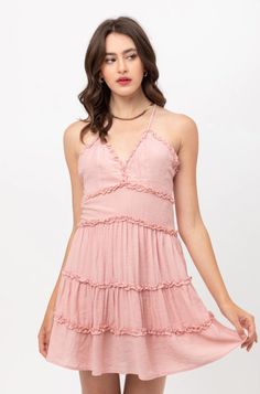 Pink Dresses Pink Ruffle Mini Dress, Dress Blush Pink, Skirt Tiered, Mini Skater Skirt, Bohemian Dresses, Boho Pink, Boho Chic Dress, Boho Dresses, Backless Mini Dress