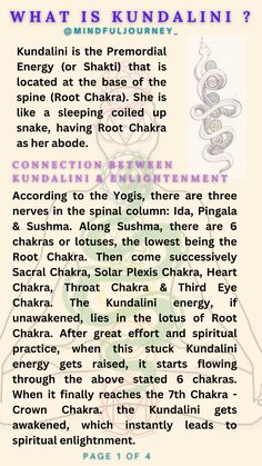 Connection between Kundalini, Chakras & Enlightenment. #Chakras #Kundalini #Spiritual What Is Kundalini, Kundalini Awakening Symptoms, Psychic Development Learning, Energy Consciousness, Spiritual Awakening Signs, Spirit Science