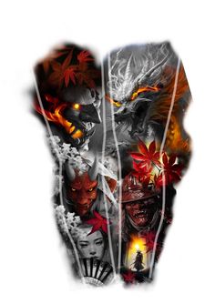 an image of two faces with flames coming out of the face and behind them are images of people