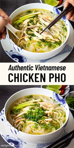 a bowl of Vietnamese chicken pho noodle soup. Vietnamese Chicken Pho, Pho Ga, Pho Noodle Soup, Asian Soup Noodle, Asian Soup Recipes