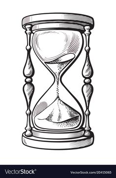 an hourglass with sand running through it, vintage line art drawing or engraving style