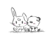 a drawing of two rabbits sitting next to each other