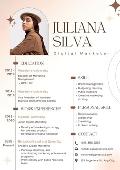 a professional resume for a digital marketer is shown in this image, it shows the profile