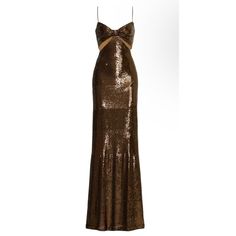 Be The Center Of Attention In This Jaw-Dropping Sequin Gown With Rib Cutouts By Halston. Brown Sequins (100% Nylon). Sheath. Sleeveless. V-Neck. Back Zipper Closure. Approximate Measurements Laid Flat - Shoulder To Hem - Underarm To Underarm - Waist (Side To Side) 58'' From Shoulder To Hem (Recommended For Heights 5'2''-5'6'') Imported Please See Pictures Halston Party Dress Luxury Designer New Year’s Eve Date Night Formal Size Small 4 Brown And Gold Bridesmaid Dresses, Brown Sequin Dress, Halston Dress, Brown Sequin Dresses, Gold Bridesmaid Dresses, Basic Fashion, Dress Luxury, Mob Dresses, Sequin Gown