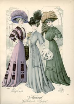 Edwardian fashion plate- Outdoor dresses, Netherlands, 1908, De Gracieuse Outdoor Dress, 1910s Fashion, 19th Century Fashion