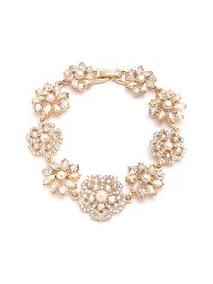 Gold Fresh Floral Bracelet | Marchesa Floral Bracelet, Bridal Event, Dainty Bracelet, Pearl Cluster, Dainty Bracelets, Crystal Drop Earrings, Crystal Drop, Marchesa, Faceted Crystal