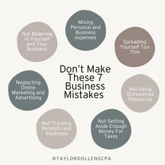 the words don't make these 7 business mistakes are arranged in a circle