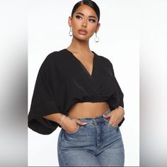 New With Tags Black Plunging Top Chic Black V-neck Crop Top, Black V-neck Crop Top For Spring, Black V-neck Top For Night Out, Versatile Black Crop Top For Night Out, Black V-neck Top For Day Out, Black V-neck Crop Top For Day Out, Rust And Black, Off White Fashion, Fashion Nova Tops