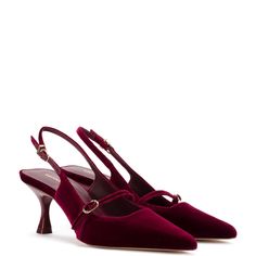 Ines Pump In Wine Velvet - Larroude Pointed Toe Kitten Heels, Event Shoes, Comfortable Pumps, Heels Slingback, Mid Heels Pumps, Velvet Heels, Burgundy Velvet, Prom Shoes, Buckle Sandals