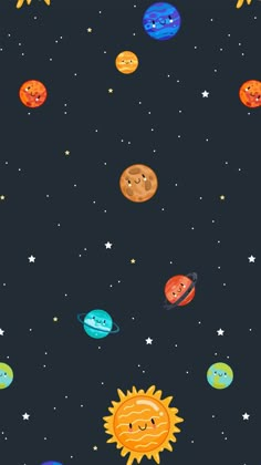 the solar system with sun, planets and stars in the sky on a black background