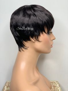 This unit ships in 2-3 business days Type of Hair: Synthetic Hair Texture: Straight Hair Length: Short Pixie with Bangs Hair Color: Available in #1, #1b & #2 Cap Style: This is a regular wig (NOT A LACE FRONT) - (cap stretches) Heat Safe: Heat resistant up to 350 degrees :::HEAT SAFE::: Our synthetic and human hair blend wigs are heat safe and can be curled and flat ironed. Please note that it is recommended that the heat settings be low (340 to 350 degrees). Flexi-rods and/or rollers can also b Wigs For Older Women, Pixie Hair Color, Black Pixie Cut, Wig Bangs, Black Pixie, Pixie Cut Wigs, Hair Length Chart, Flexi Rods, Pixie Wig