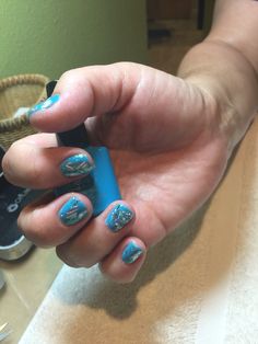 CND Shellac in Cerulean Sea with holographic foil and CND Shellac Additives in a Sea Glass. Cerulean Sea, Holographic Foil, A Sea, Sea Glass, Class Ring