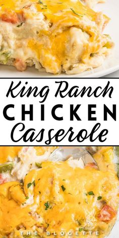 the king ranch chicken casserole has been cut into pieces and is ready to be eaten