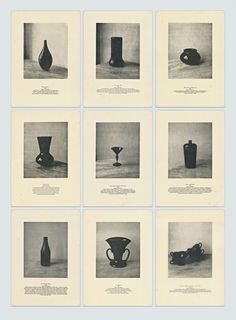 nine black and white photographs with vases on them