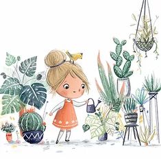 Cute Cartoon People, Wallpaper Cute Cartoon, Watering Plants, Illustration Art Kids, Cartoon People, Wallpaper Cute