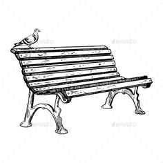 a wooden bench with birds sitting on it - miscellaneous objects / artsy things to draw