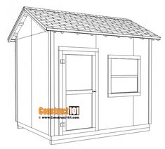 a drawing of a small shed with the door open