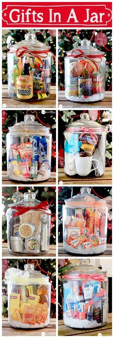 christmas gifts in a jar with the title overlaying it's images and text