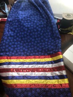 Traditionally made Dark blue starburst cotton fabric Ribbon skirt with red sequin and satin ribbons.  Width is 70", waist is 30", length is 35". Blessings Powwow Outfits, Native American Dress, Powwow Regalia, Trims Fashion, Ribbon Skirt, Native Dress, Native American Clothing, Ribbon Skirts, Custom Ribbon